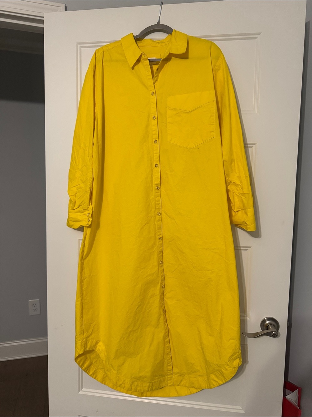 Anthropologie Bright Yellow Button-Front Long Sleeve Shirt Dress